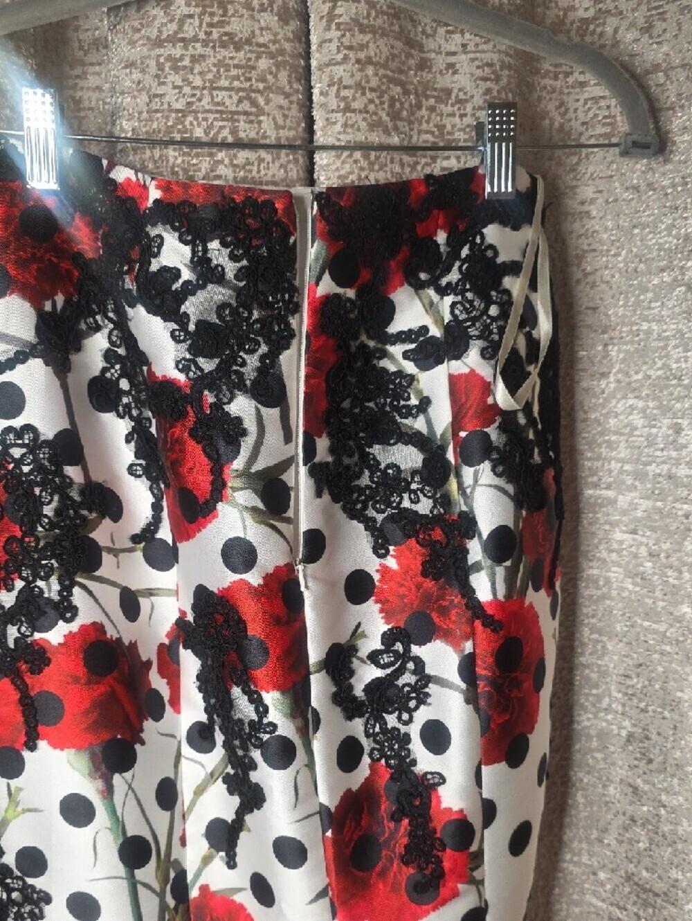 Floral Red Polka Dot Fit And Flare Maxi Skirt - Elegant Evening Skirt - Picture 6 of 9